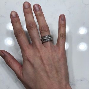 Intricate scroll ring - CZs in Stirling Silver